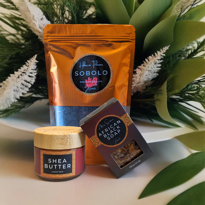 kawinki njutningsfulla set symbios premium hibiskus te sobolo, sheasmör och african black soap